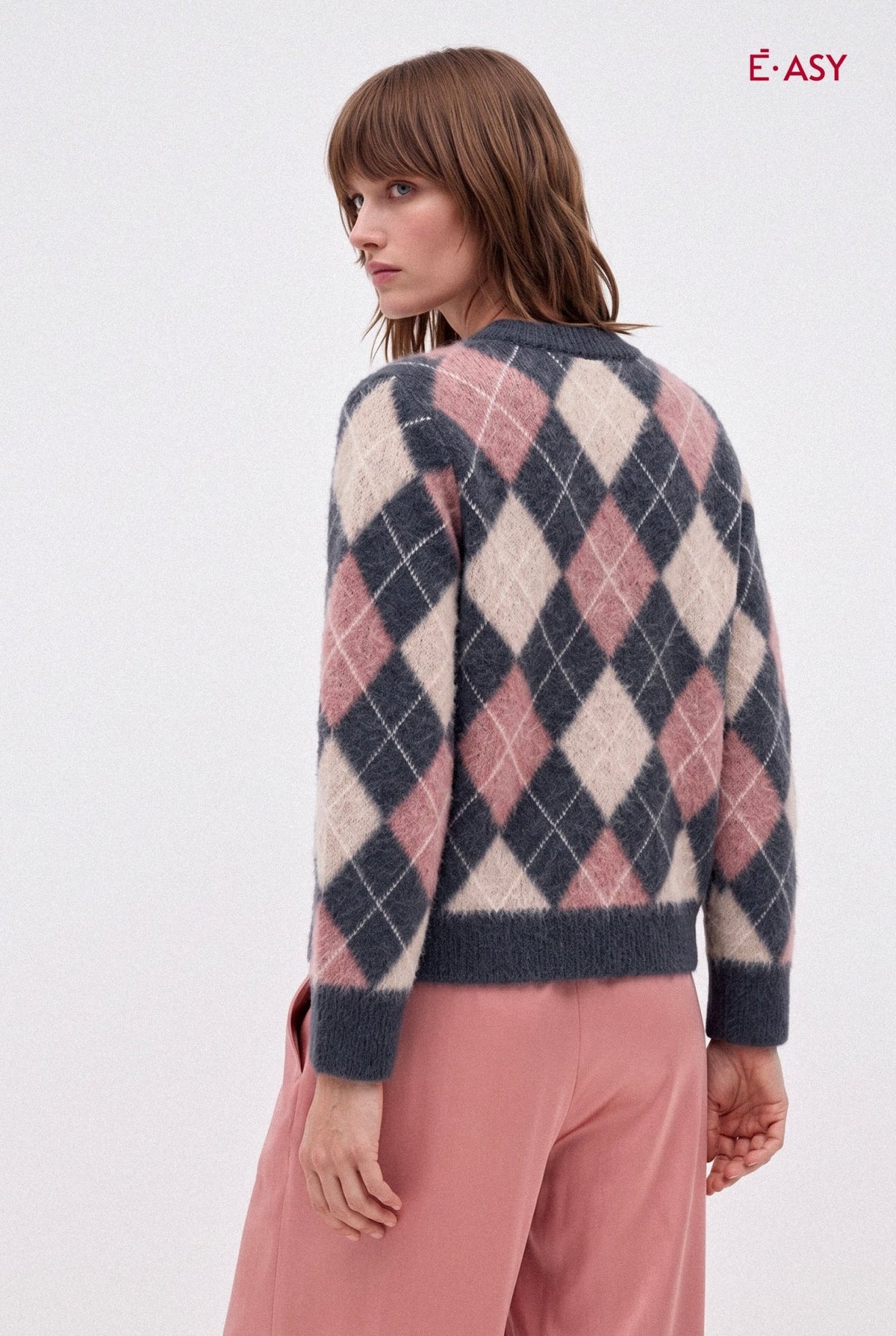 Cardigan a Motivo Argyle con Chiusura a Bottoni - Caractère
