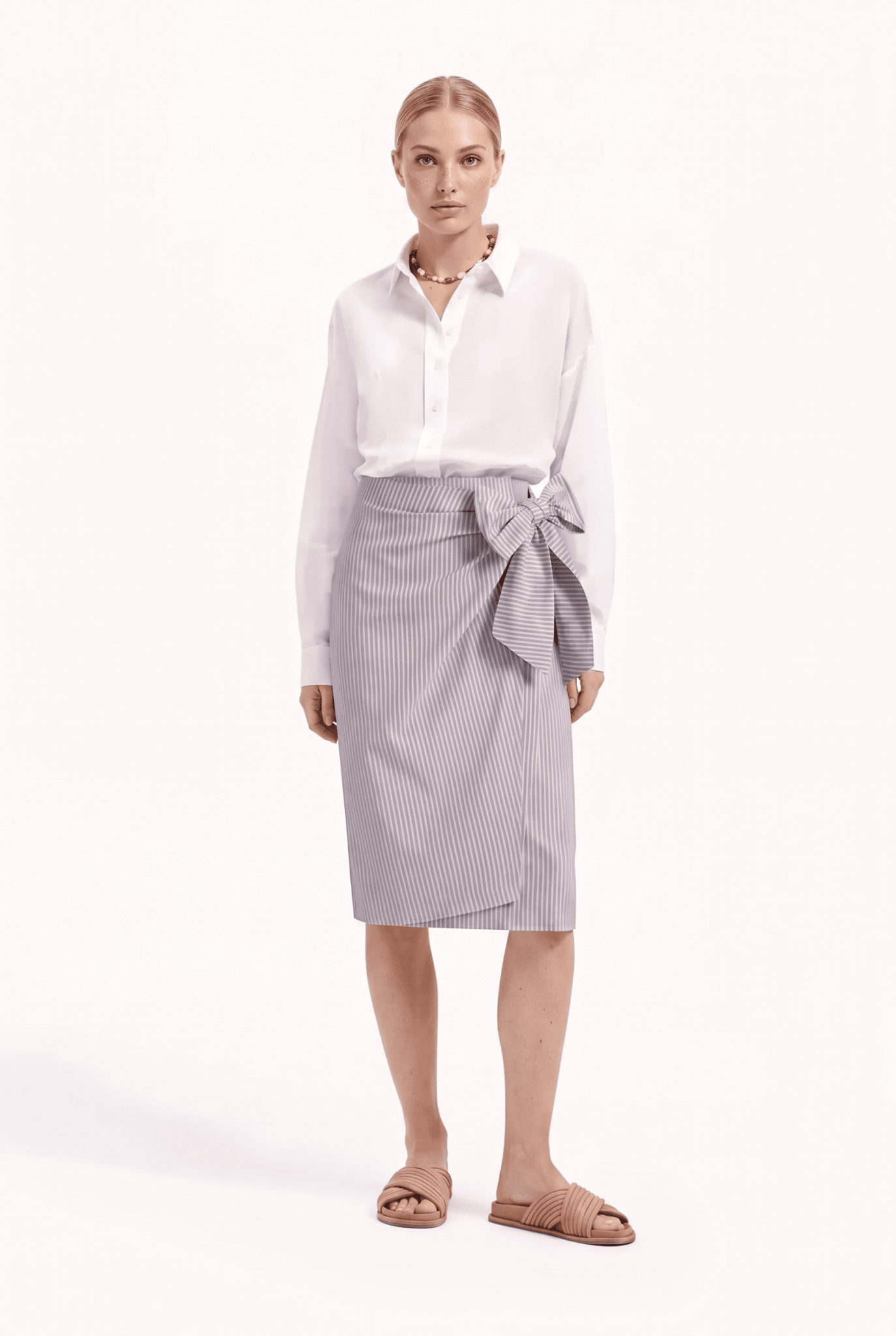 Gonna Donna Midi a Portafoglio a Righe – Drappeggio Femminile Raffinato - Caractère