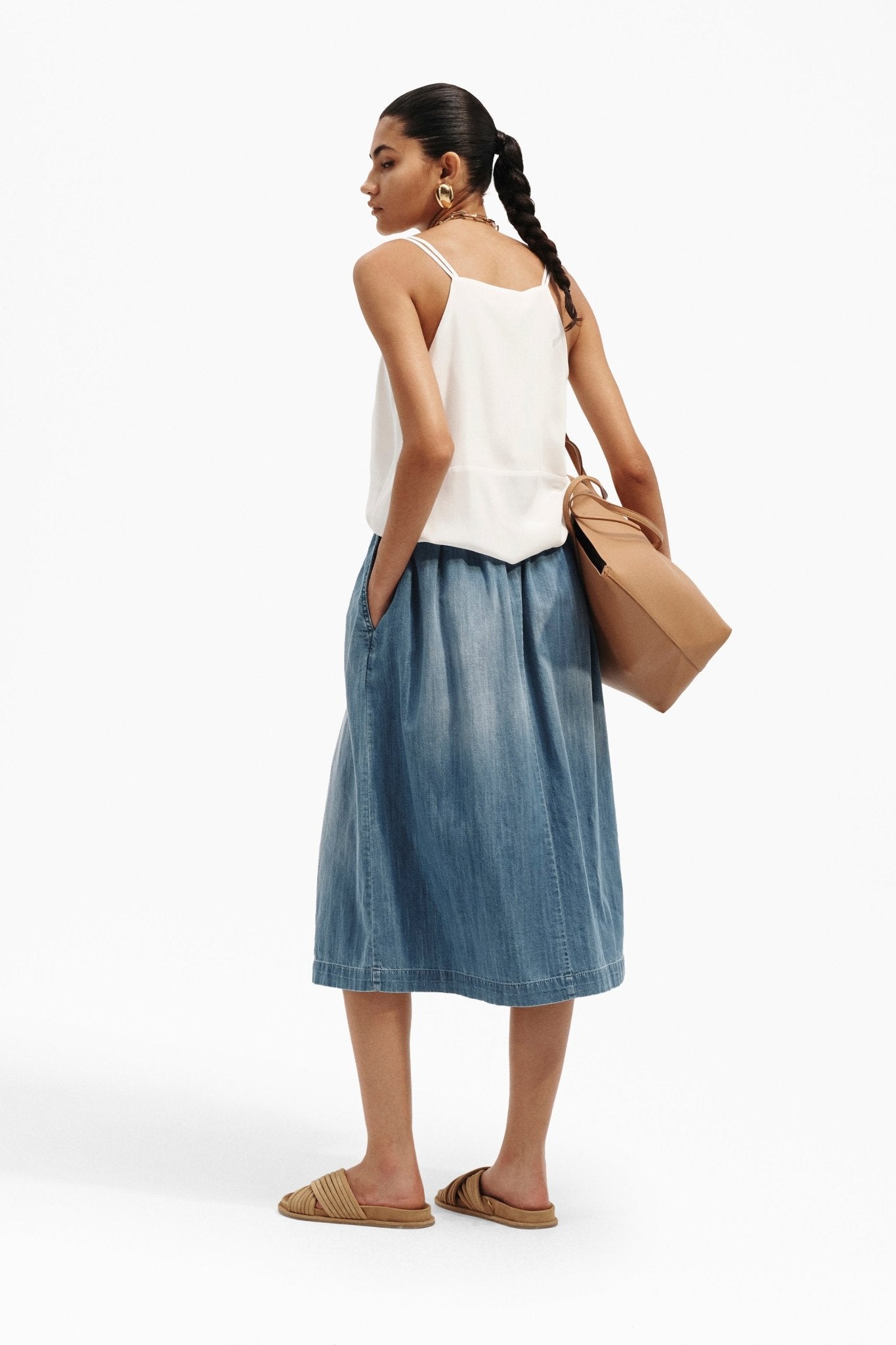 Gonna Midi in Denim Lavato - Caractère