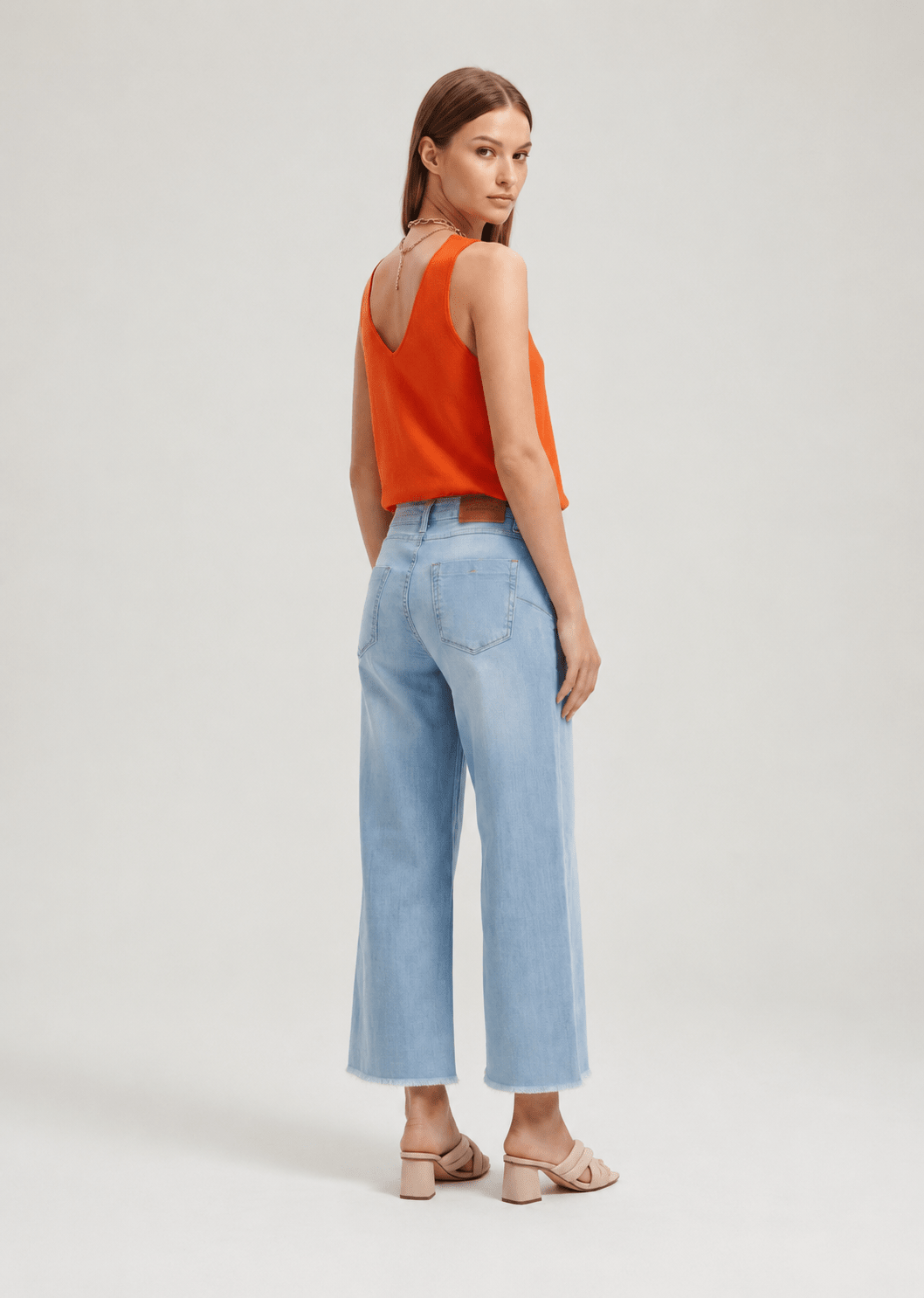 Jeans Cropped a Gamba Ampia in Denim - Caractère