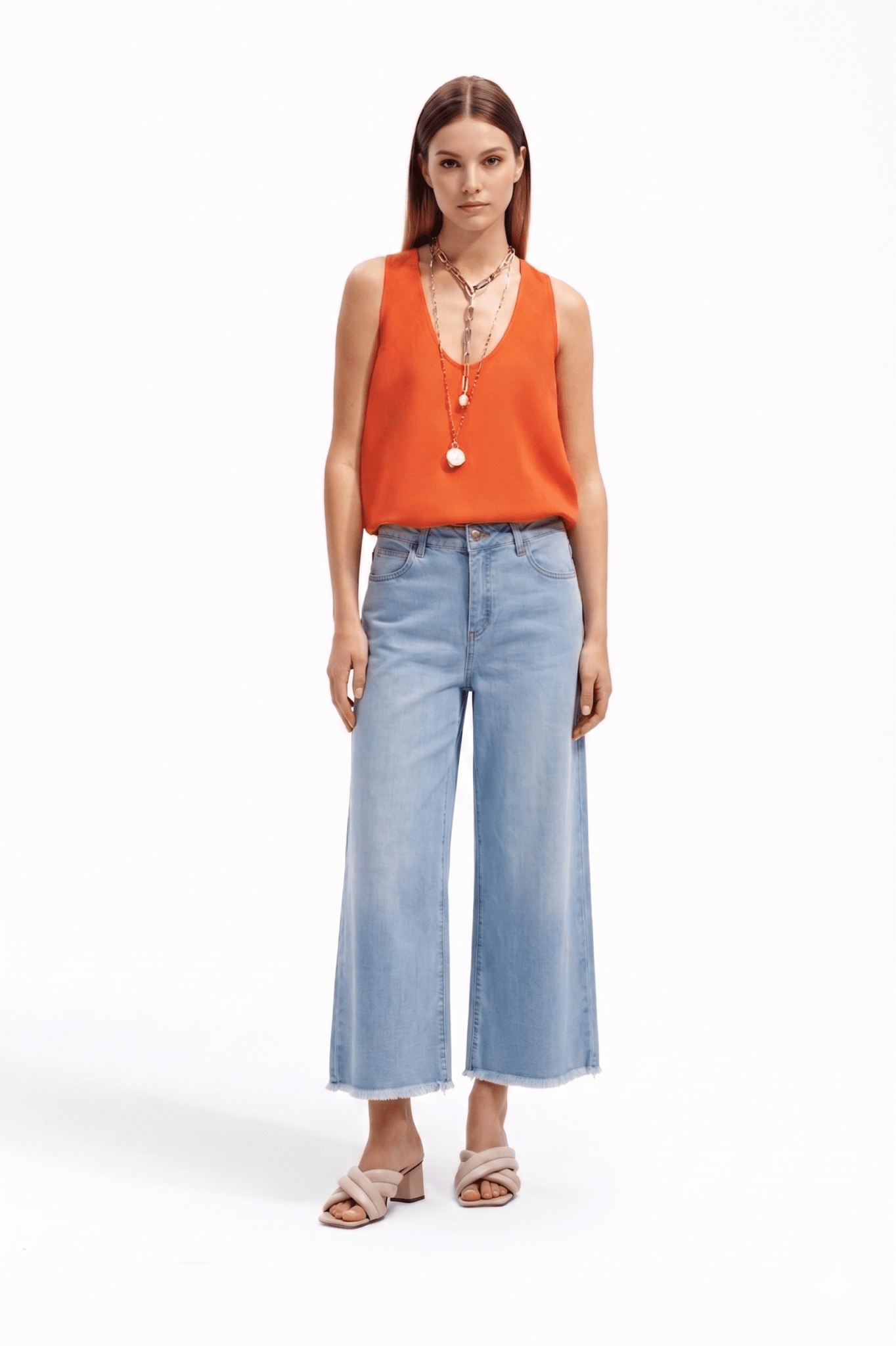 Jeans Donna Cropped a Gamba Ampia in Denim - Caractère