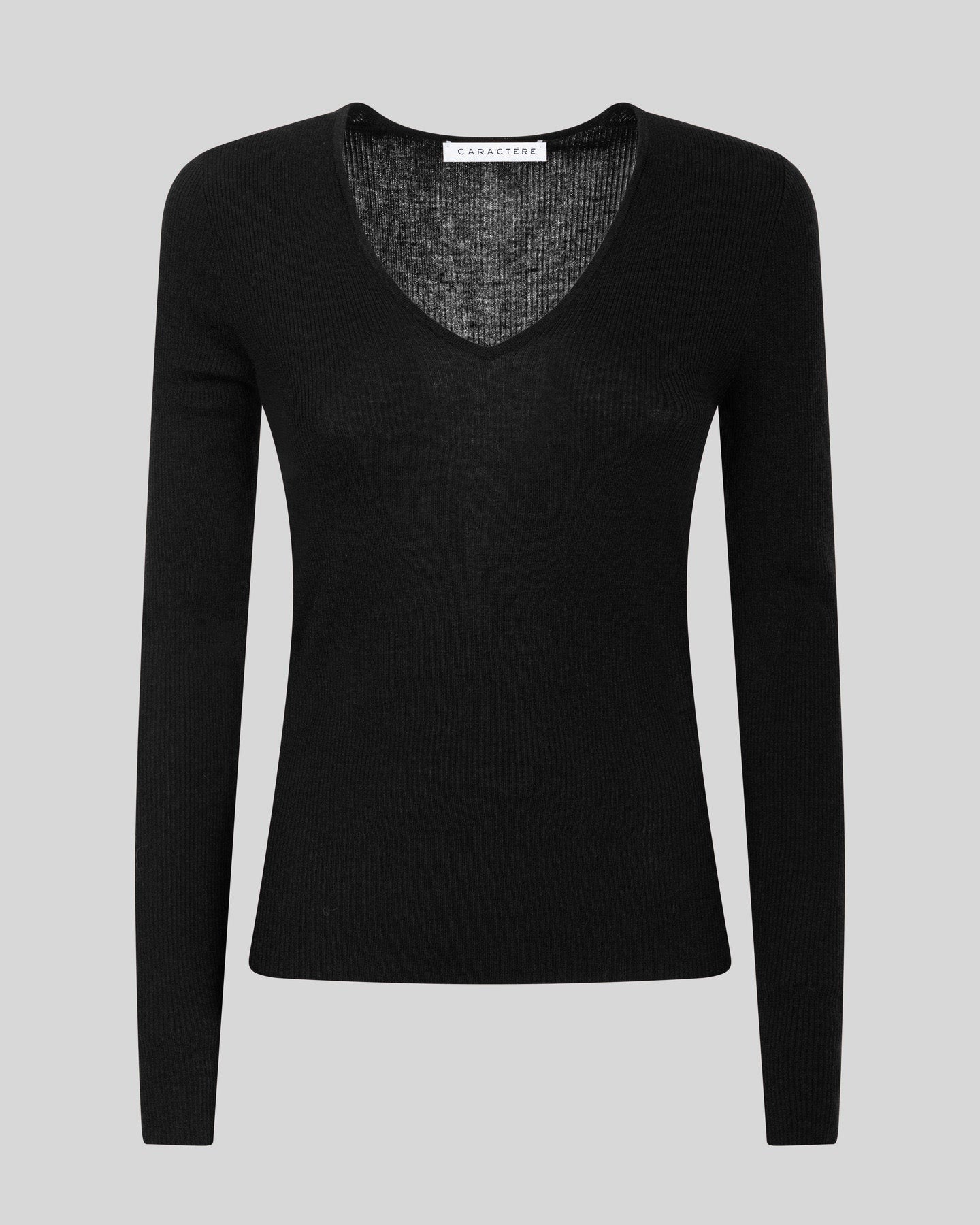 Maglietta Donna A Maniche Lunghe Con Scollo A V - Aderente A Costine - Morbida In Cotone E Spandex