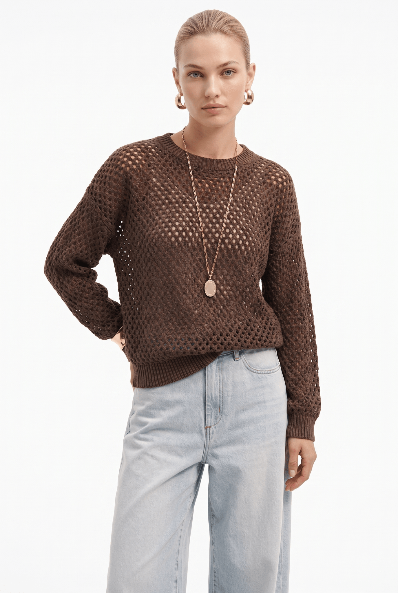 Maglia Donna Traforata Girocollo in Cotone – Essenziale Moderna Versatile - Caractère