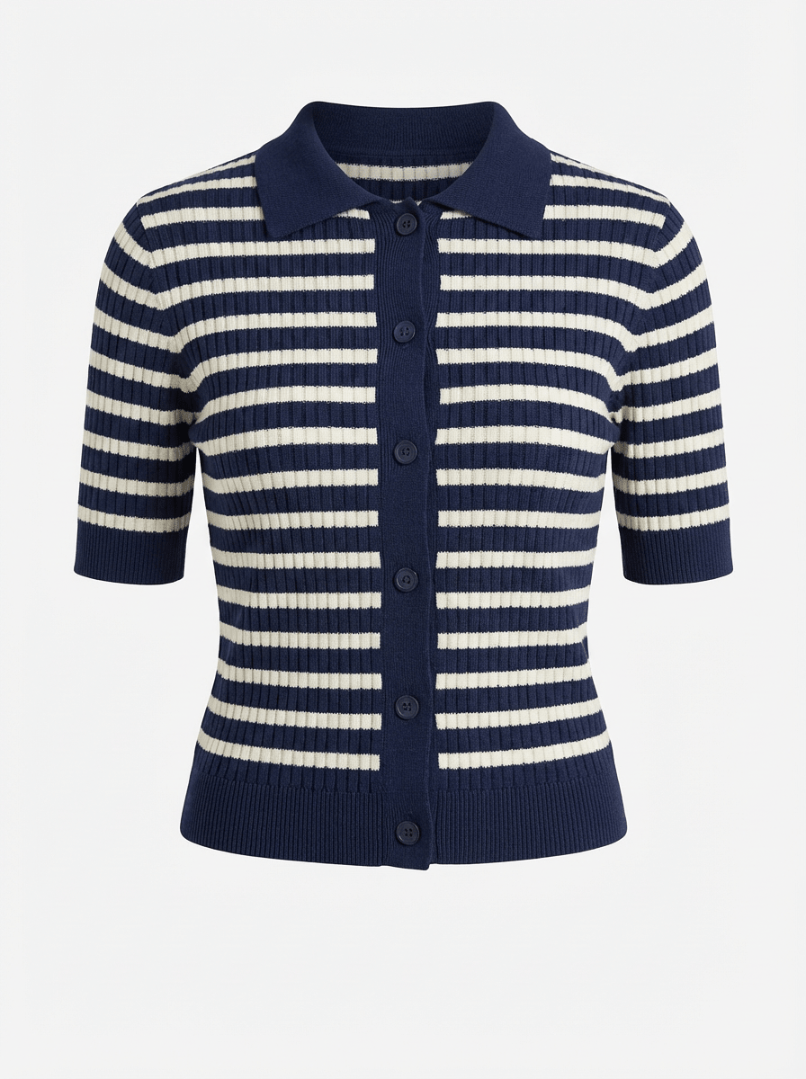 Maglia Polo a Righe in Viscosa a Costine con Bottoni - Caractère