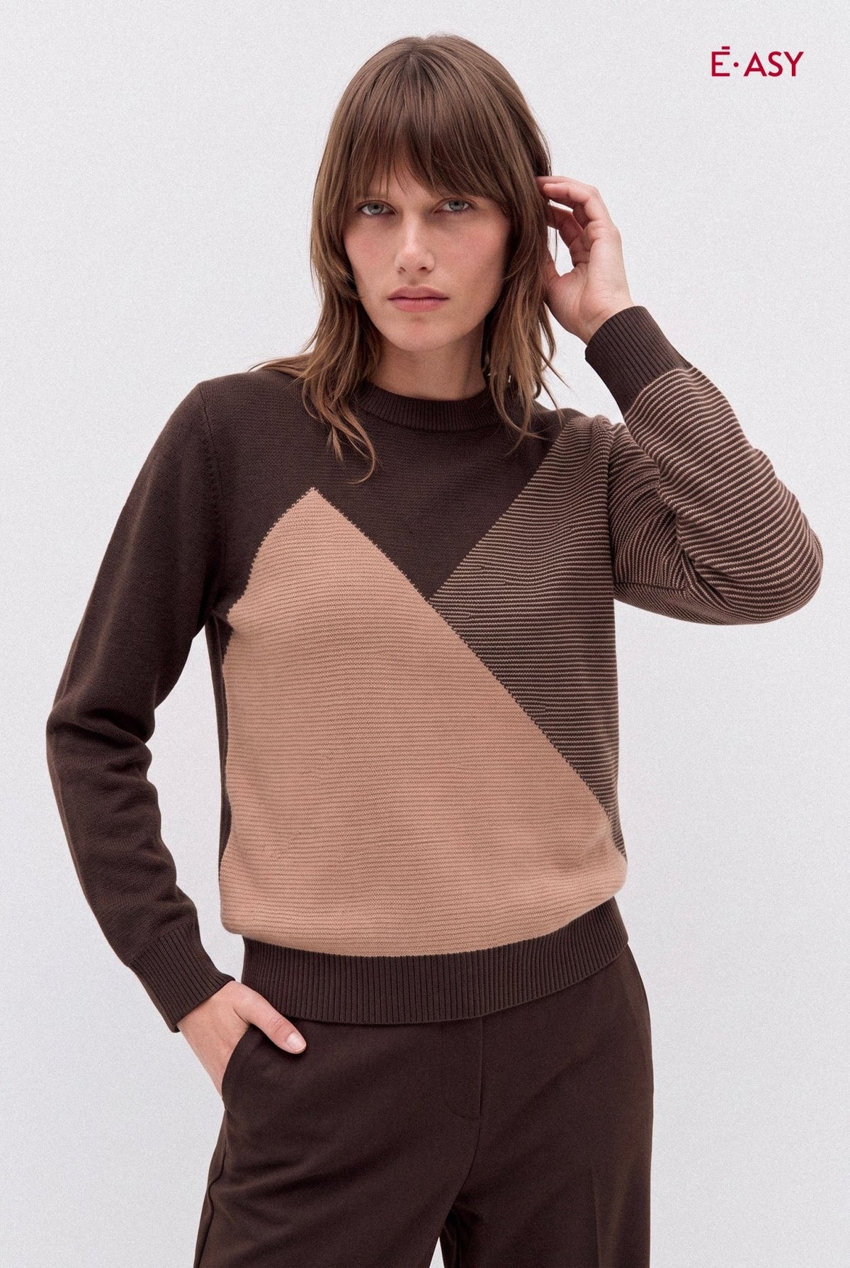 Maglione Girocollo Bicolore con Inserti Rigati - Caractère