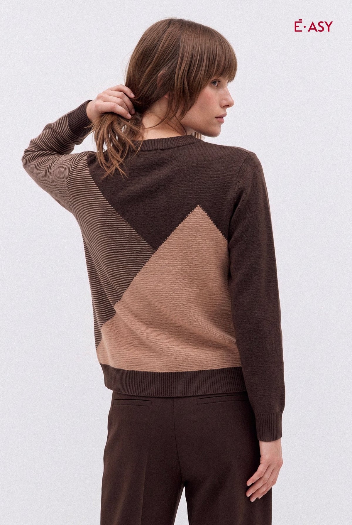 Maglione Girocollo Bicolore con Inserti Rigati - Caractère