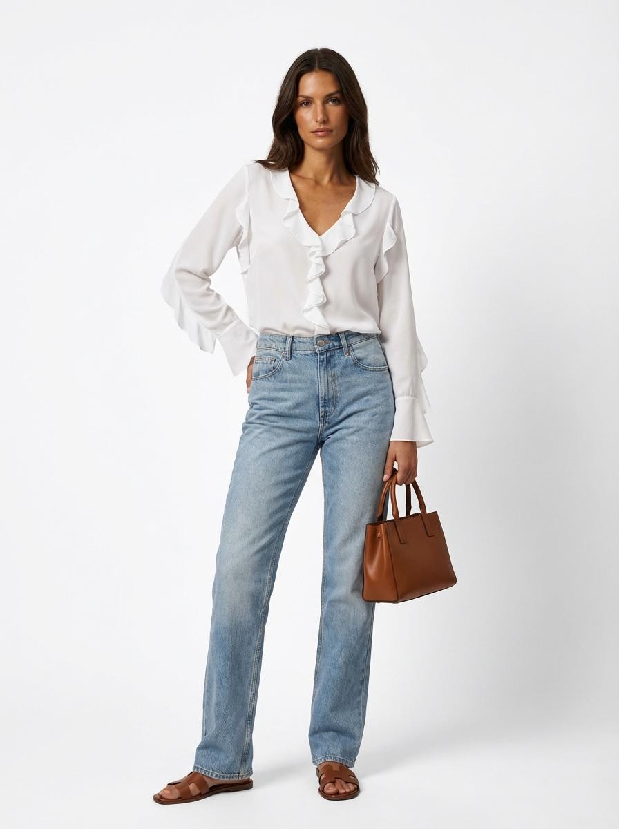 Camicia in misto seta con rouche