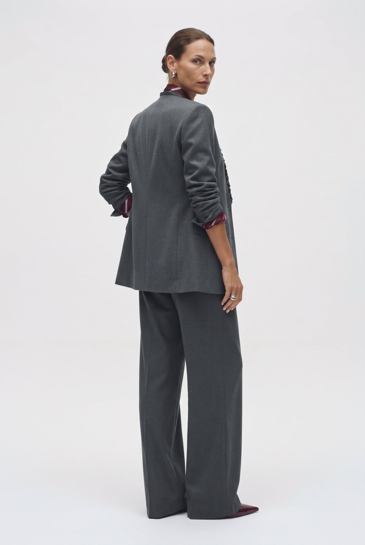 Pantalone Ampio Con Pizziche E Motivo Passante - Caractère