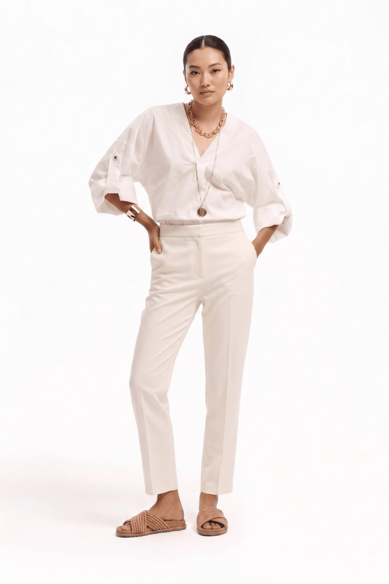Pantalone completo a sigaretta in cotone stretch - Caractère