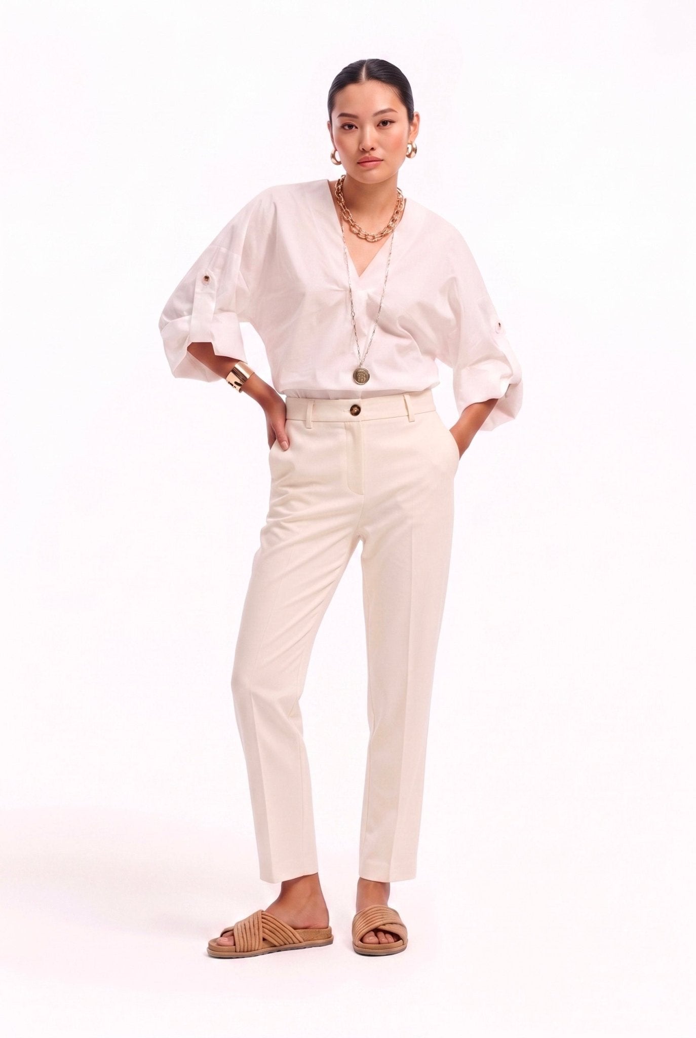 Pantalone Donna a Sigaretta in Cotone Stretch – Completo Elegante Estate - Caractère