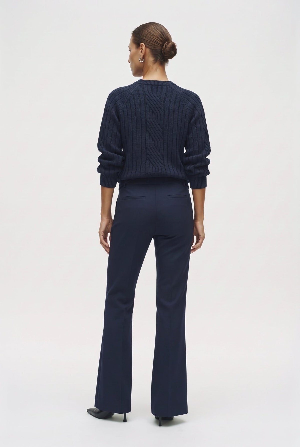 Pantalone Flare In Misto Lana Stretch Blu navy - Caractère