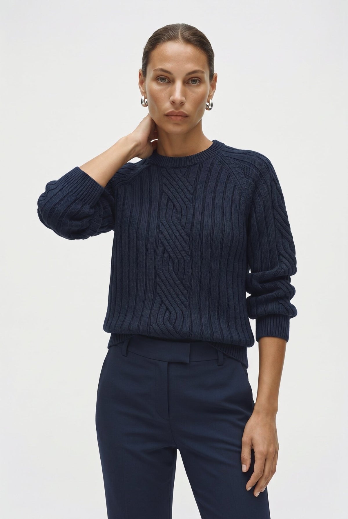Pantalone Flare In Misto Lana Stretch Blu navy - Caractère