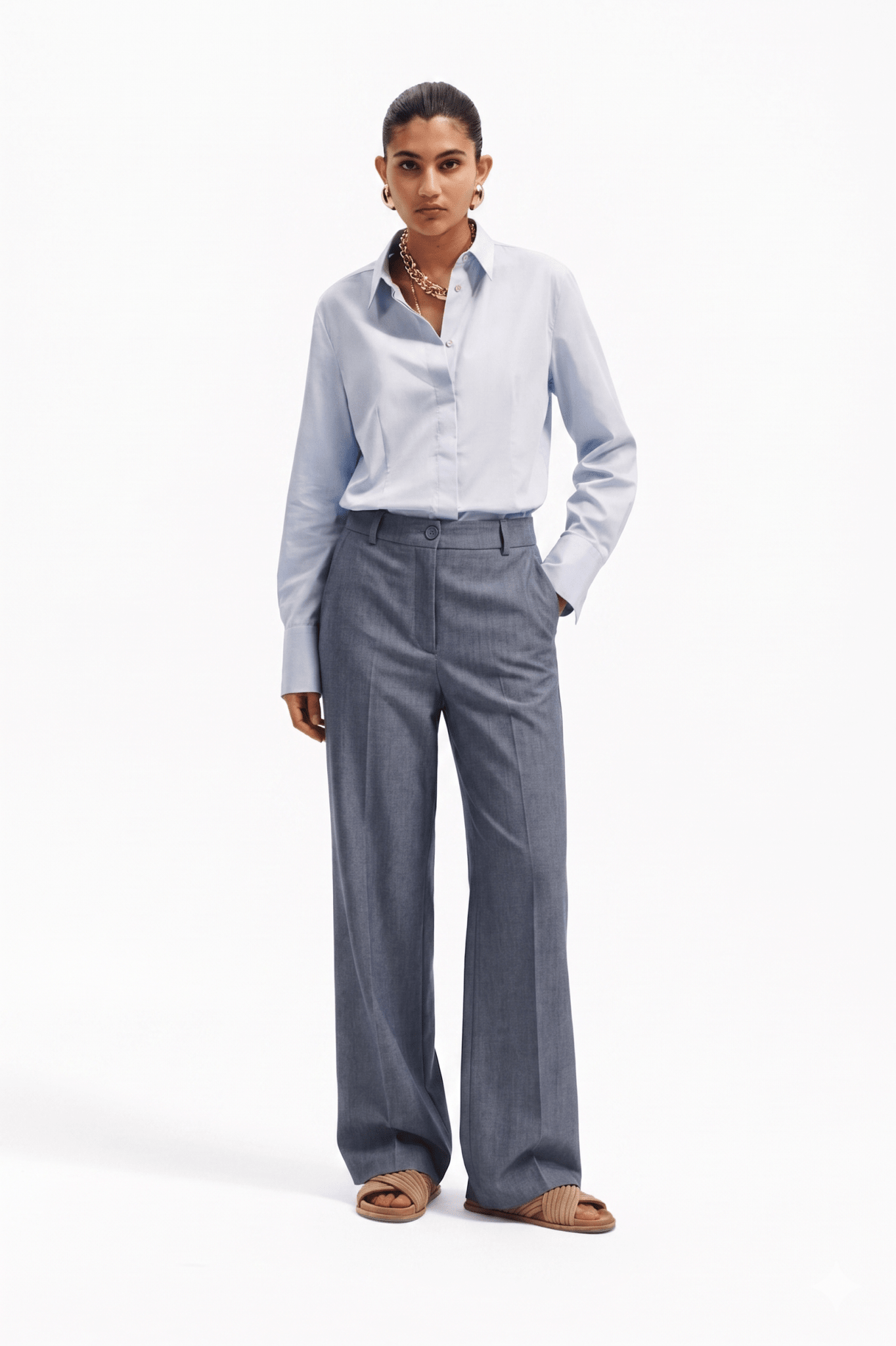 Pantalone sartoriale wide leg a vita media - Caractère