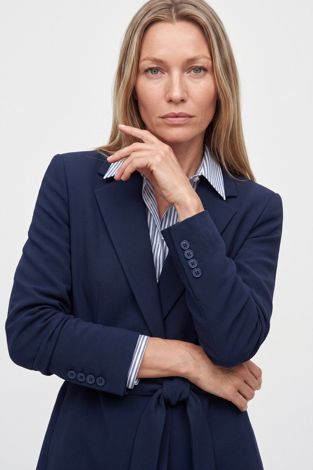 Tailleur in jersey punto Milano giacca monopetto e pantalone skinny blu - Caractère