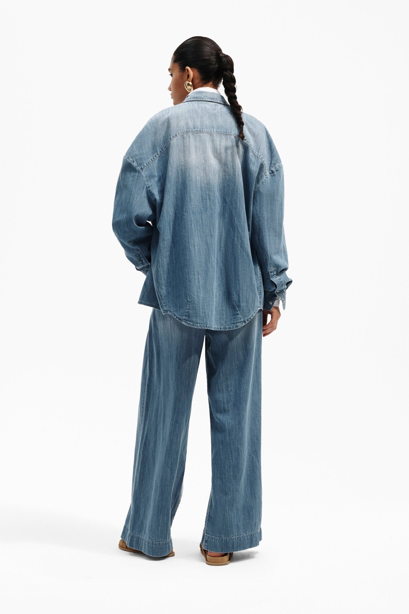 Pantalone Wide Leg in Denim Lavato - Caractère