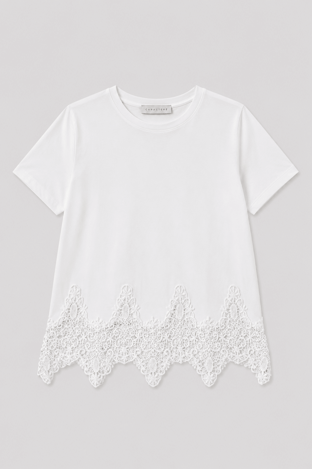 T-shirt girocollo in Jersey di Cotone con Pizzo - Caractère