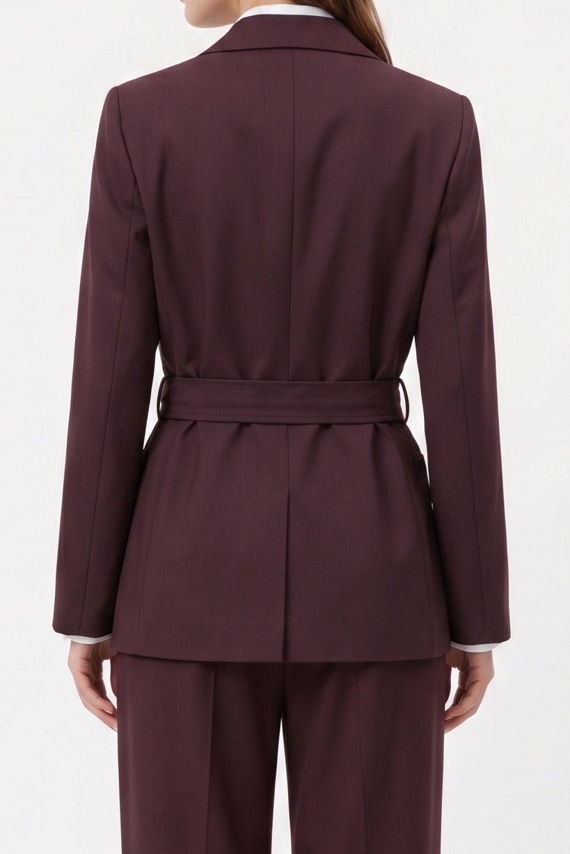 Tailleur Bordeaux Giacca con Cintura e Pantalone a Sigaretta - Caractère