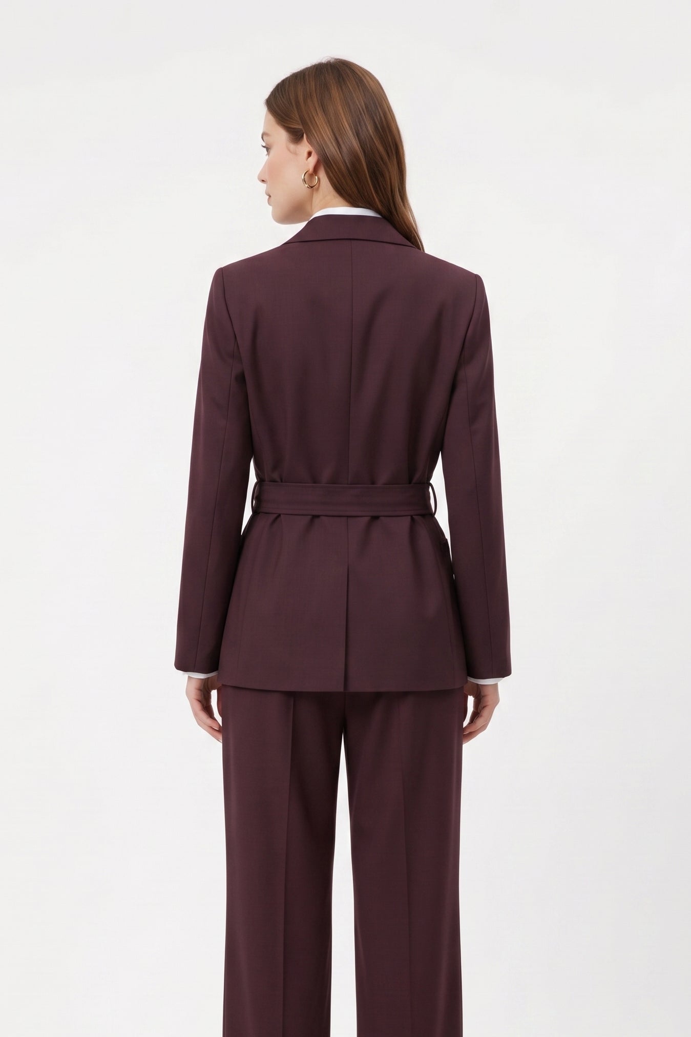 Tailleur Bordeaux Giacca con Cintura e Pantalone a Sigaretta - Caractère