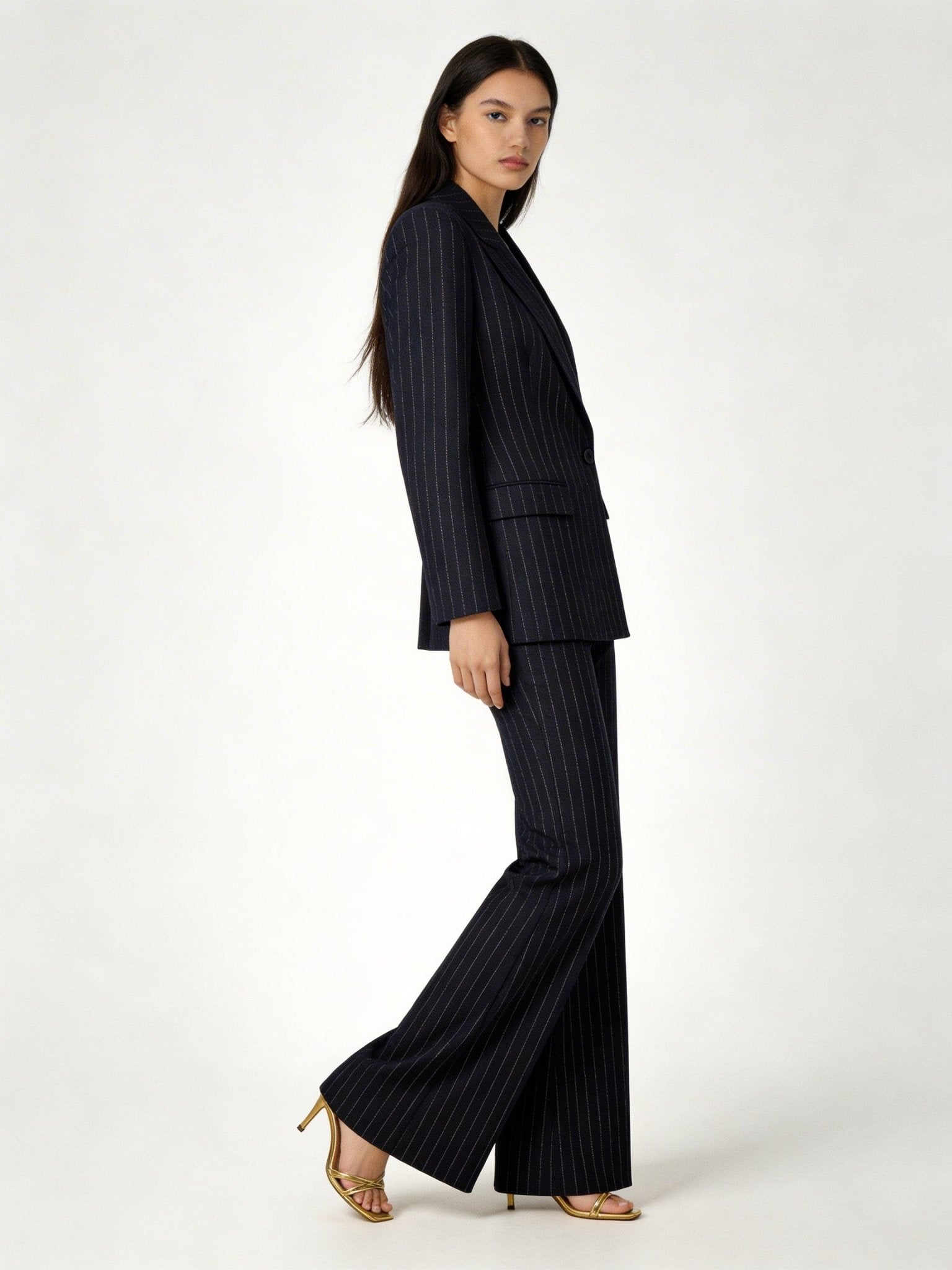 Tailleur gessato lurex Giacca monopetto e Pantalone a zampa - Caractère