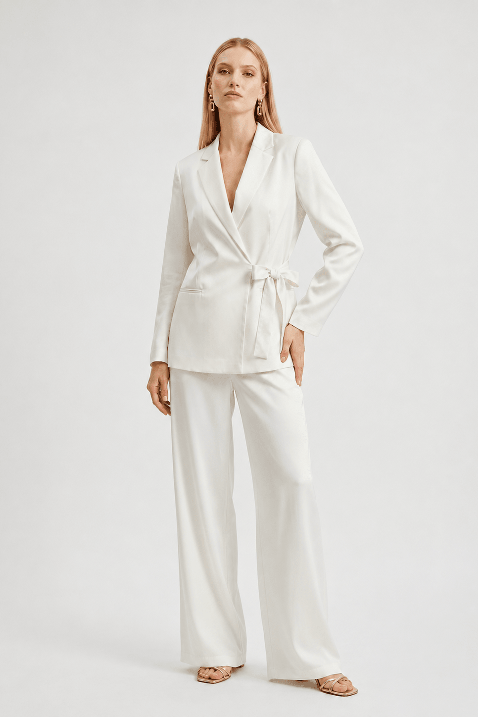 Tailleur in Cotone Giacca con Fiocco e Pantalone Largo - Caractère