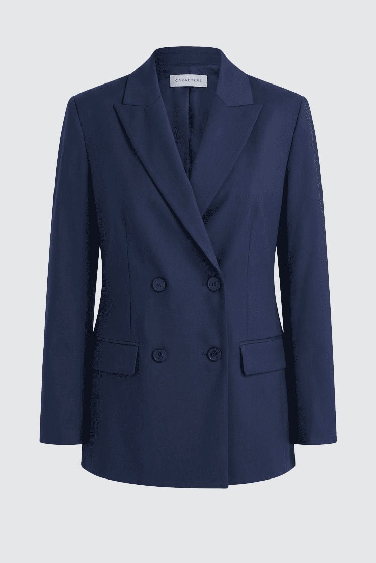 Tailleur in cotone stretch blazer doppiopetto collo a lancia e pantalone trombetta - Caractère