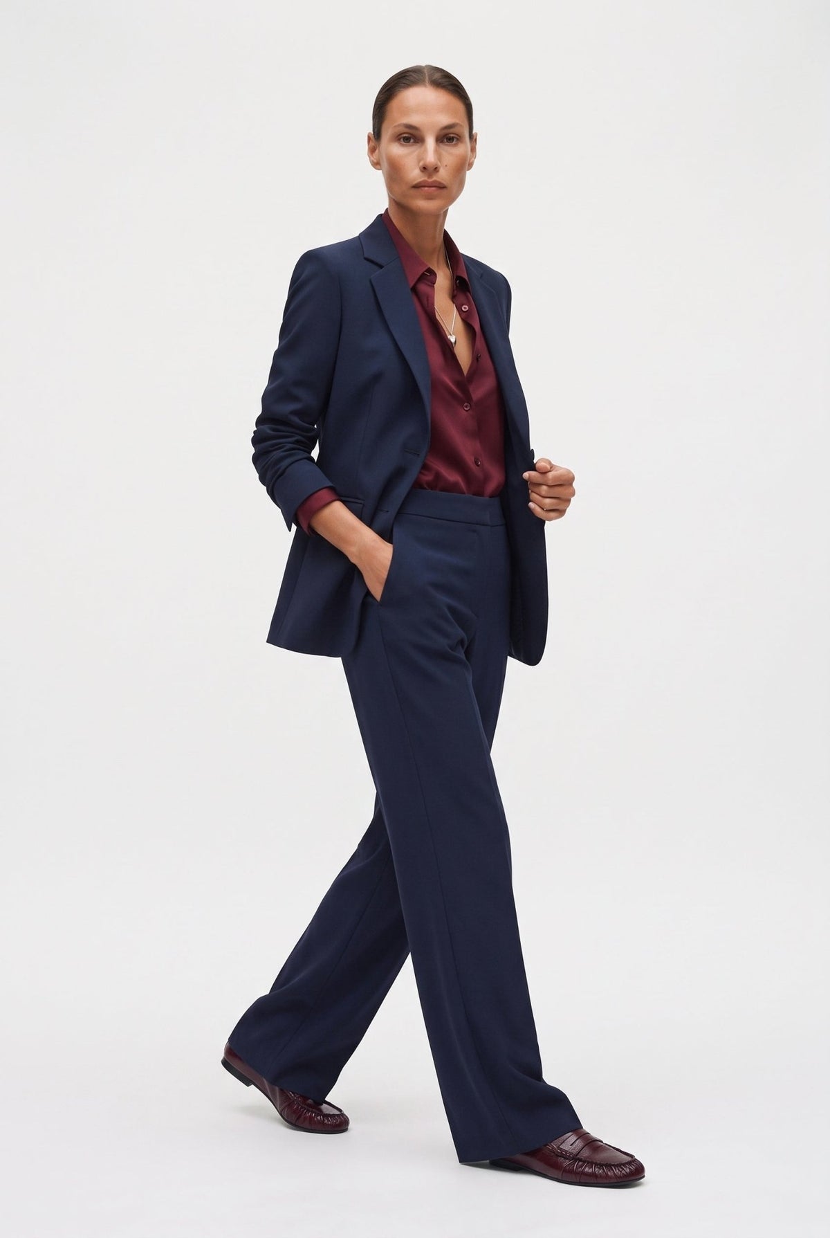 Tailleur in crepe giacca monopetto e pantalone palazzo - Caractère