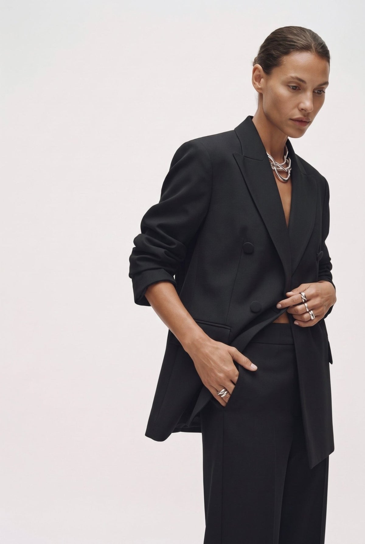 Tailleur in crepe giacca over e pantalone palazzo - Caractère