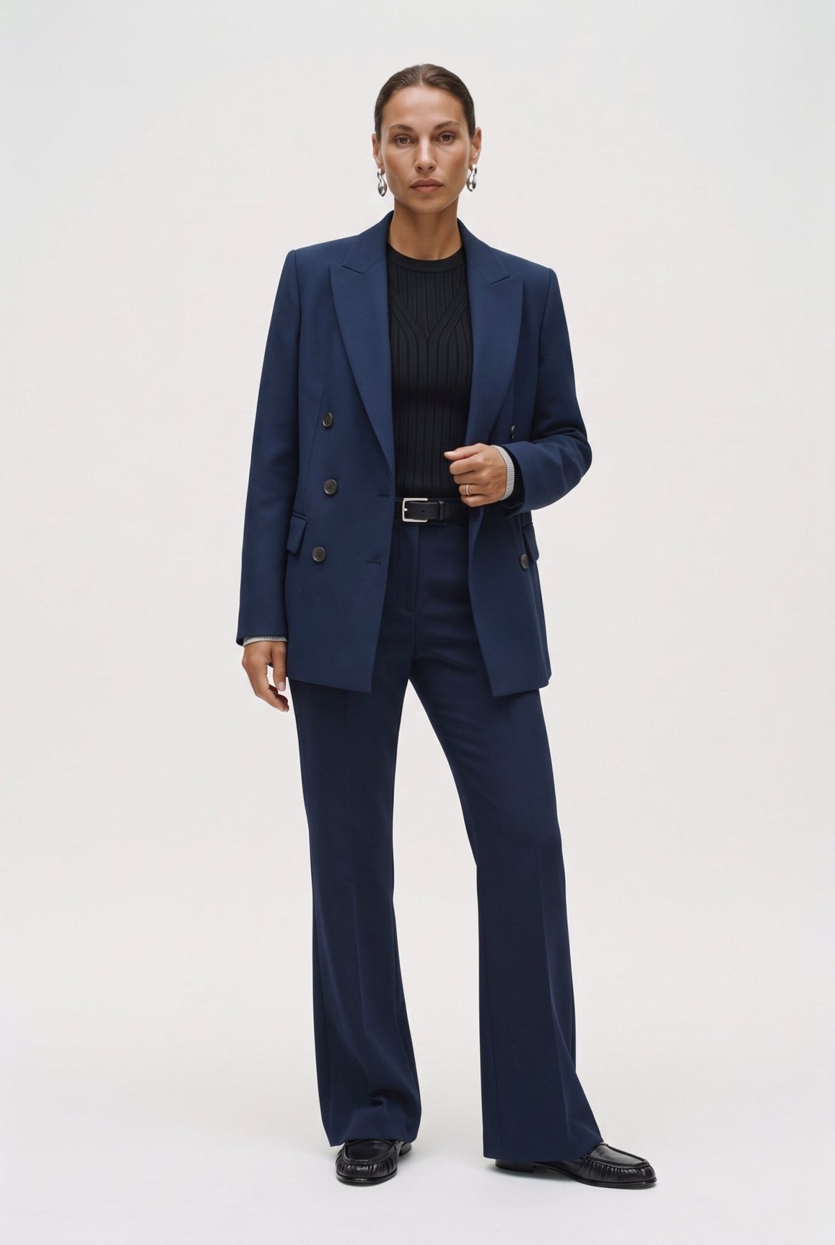 Tailleur in misto lana blazer doppiopetto e pantalone a zampa - Caractère