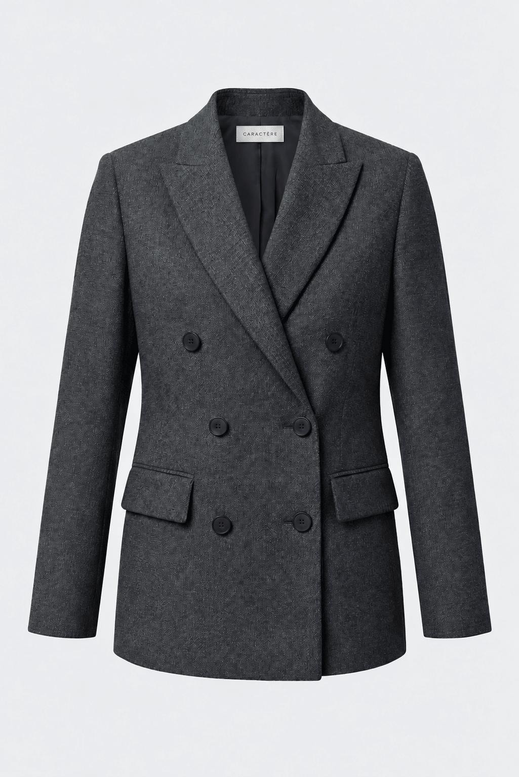 Tailleur in tela stretch fantasia blazer doppiopetto collo a lancia e pantalone a sigaretta - Caractère