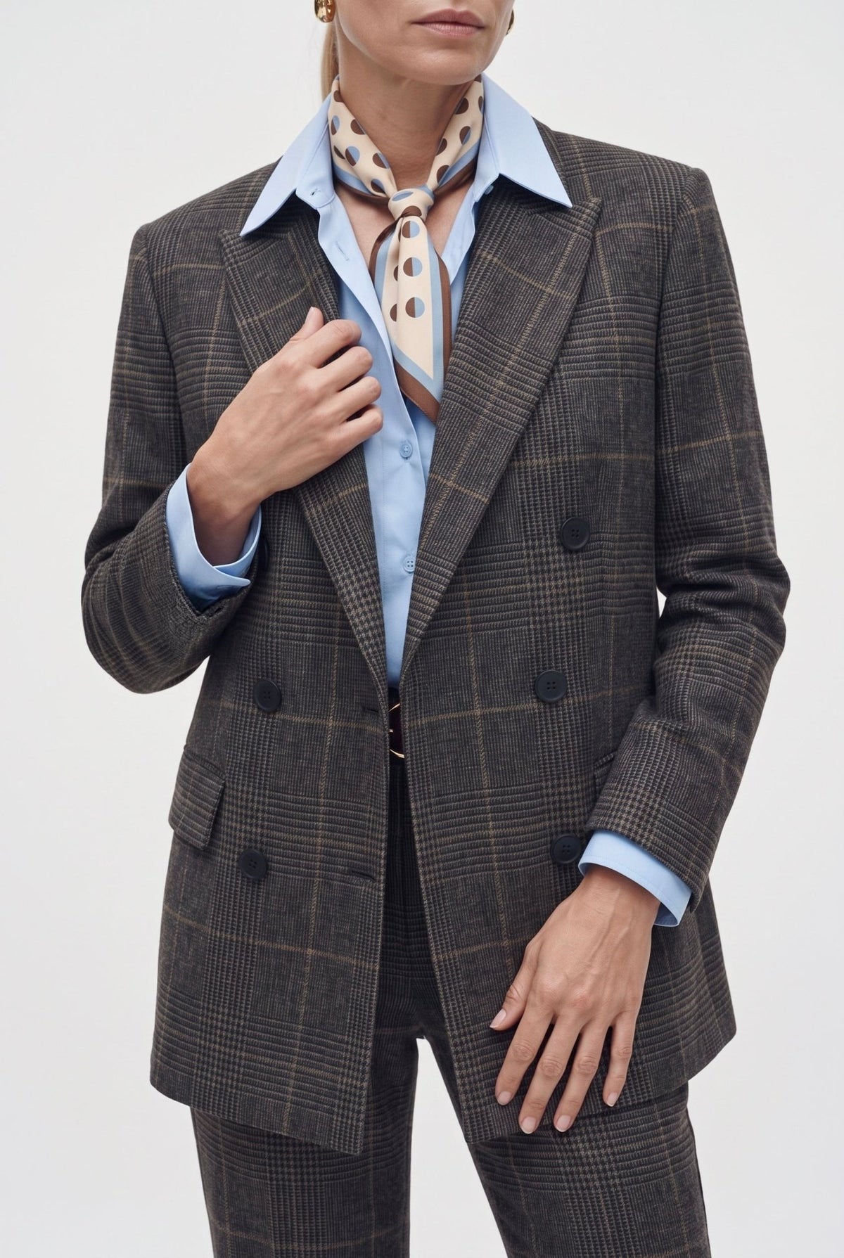 Tailleur in tela stretch fantasia blazer doppiopetto collo a lancia e pantalone a sigaretta - Caractère