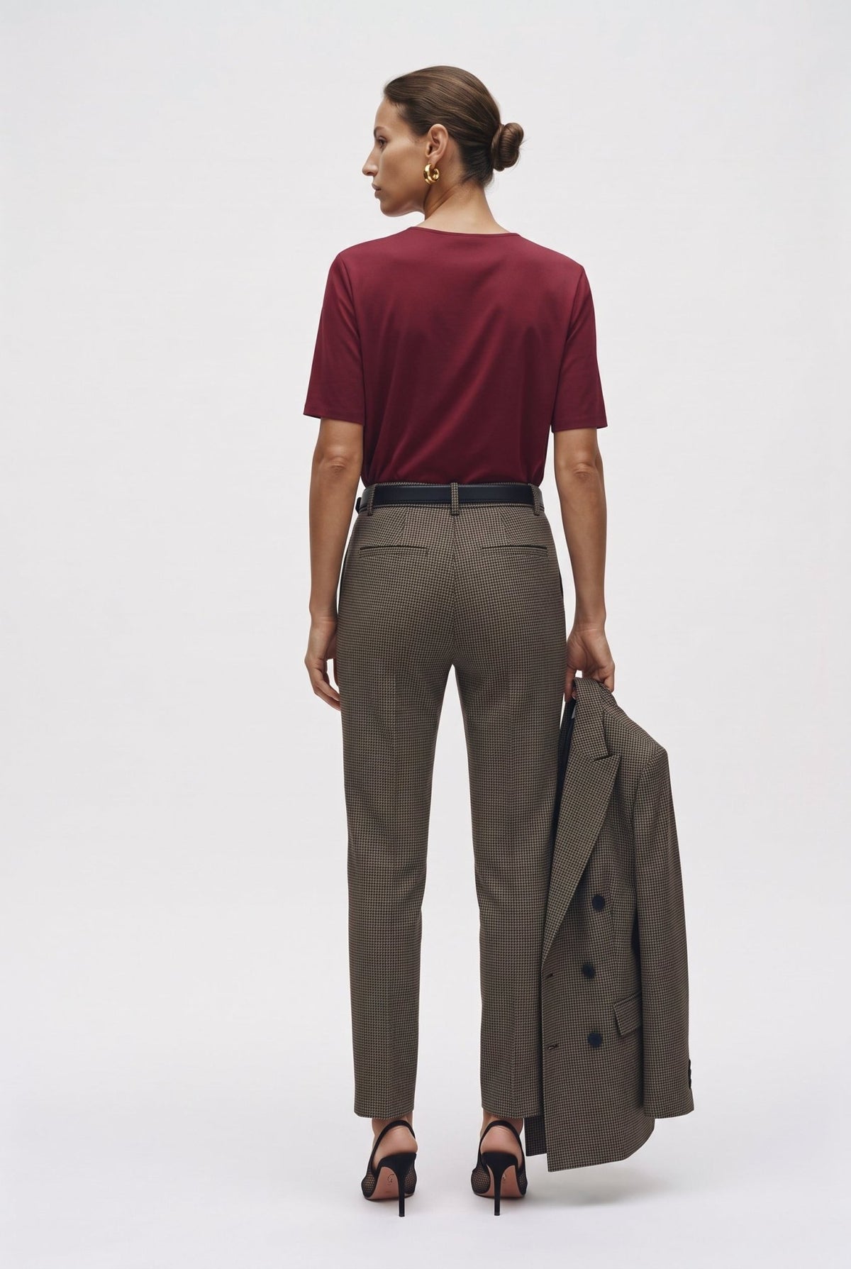 Tailleur in tela stretch fantasia blazer doppiopetto collo a lancia e pantalone a sigaretta - Caractère