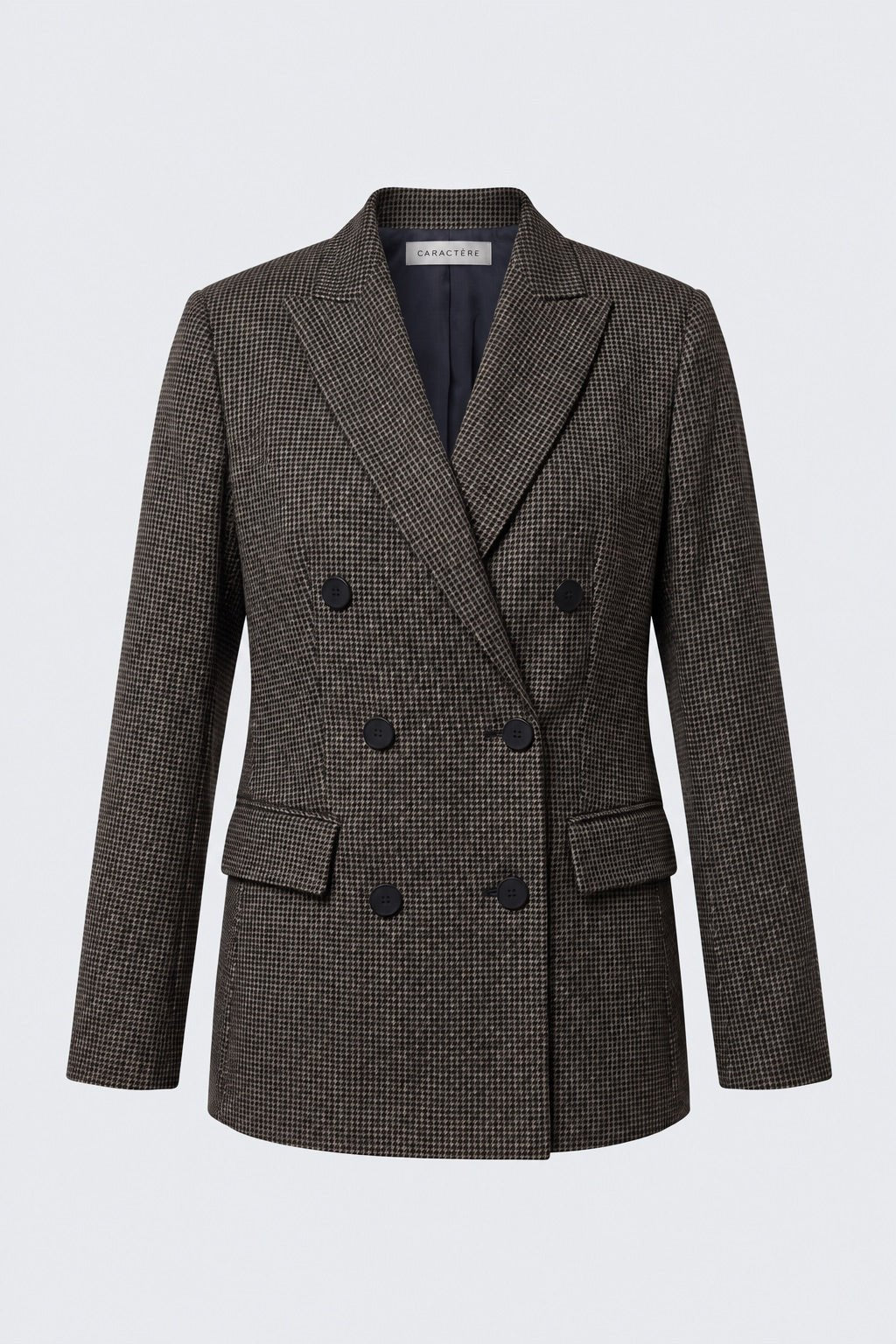 Tailleur in tela stretch fantasia blazer doppiopetto collo a lancia e pantalone a sigaretta - Caractère
