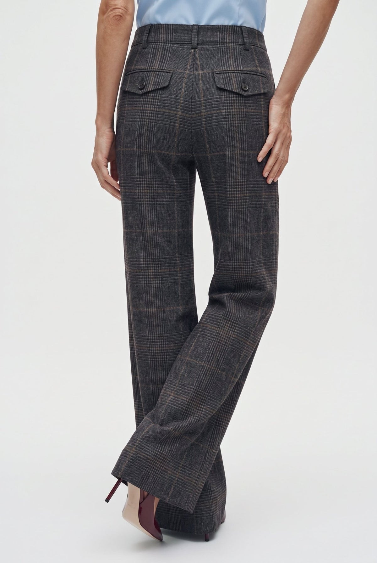 Tailleur in tela stretch fantasia blazer doppiopetto collo a lancia e pantalone dritto - Caractère