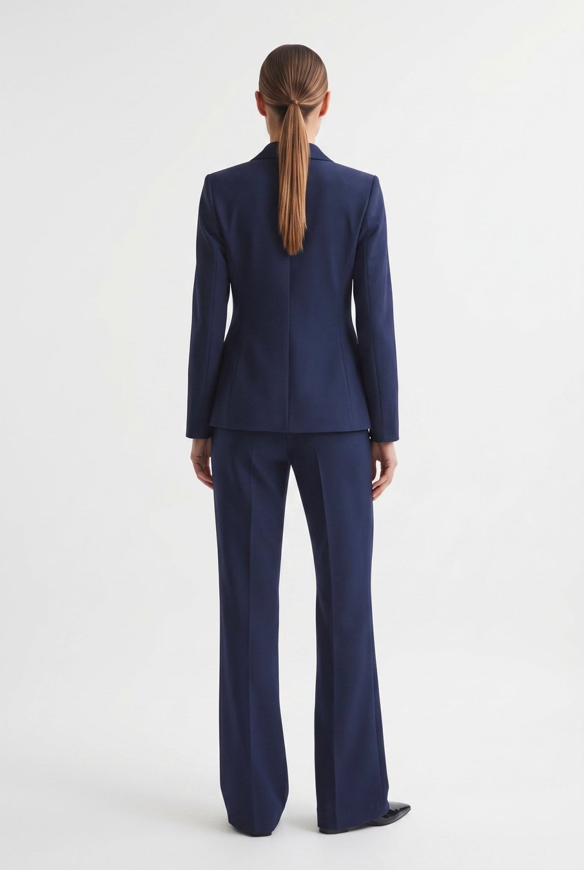 Tailleur in Tela Stretch Giacca Monopetto e Pantalone a Gamba Ampia Blu - Caractère