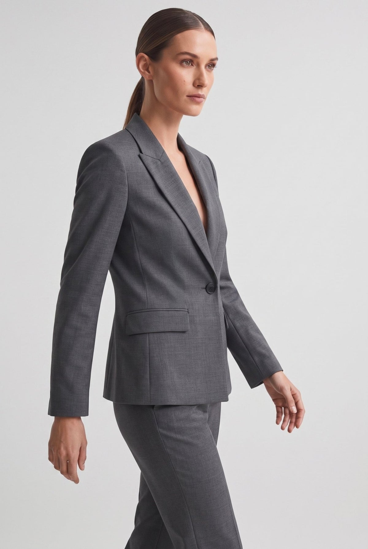Tailleur in Tela Stretch Giacca Monopetto e Pantalone a Gamba Ampia Grigio - Caractère