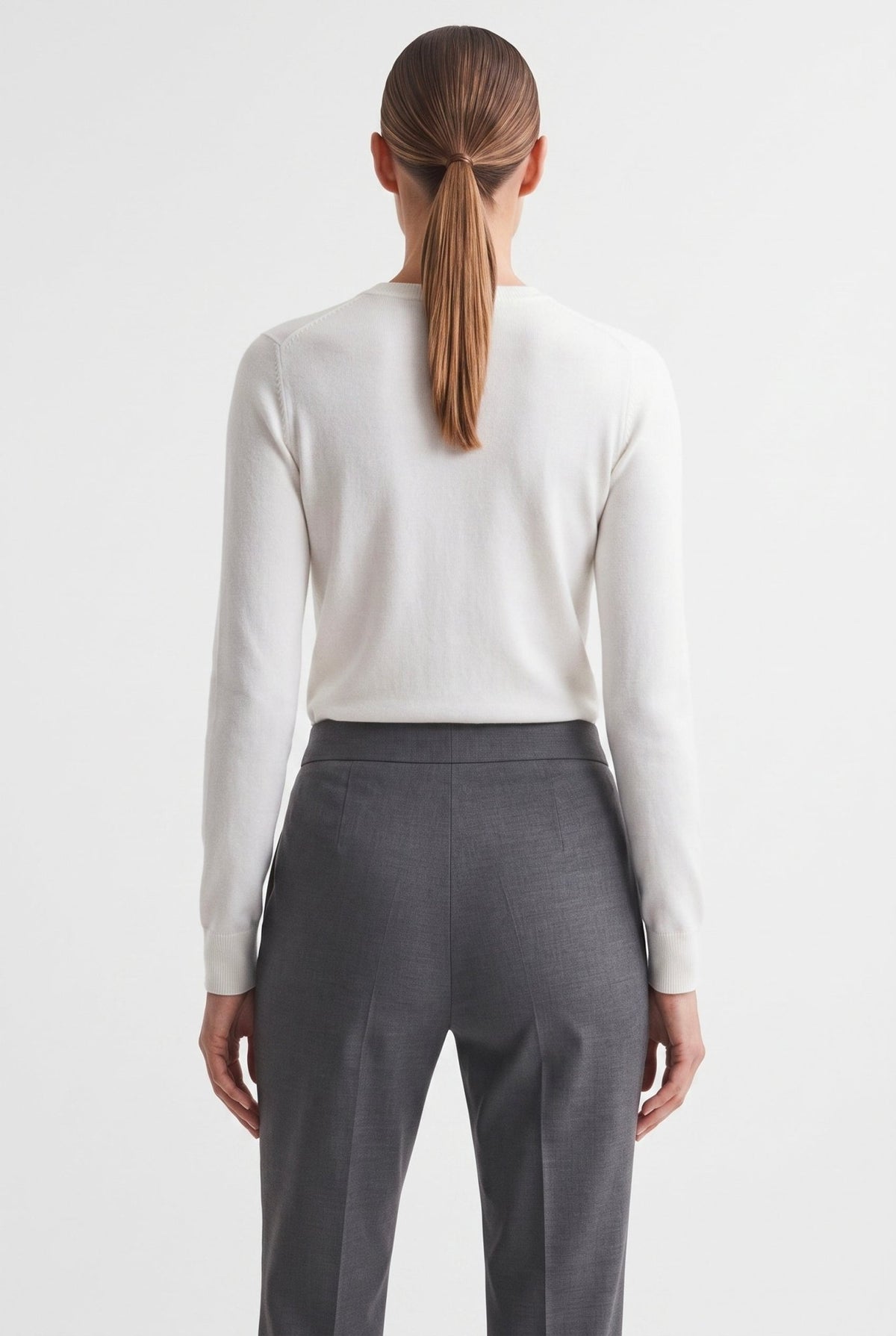 Tailleur in Tela Stretch Giacca Monopetto e Pantalone a Gamba Ampia Grigio - Caractère