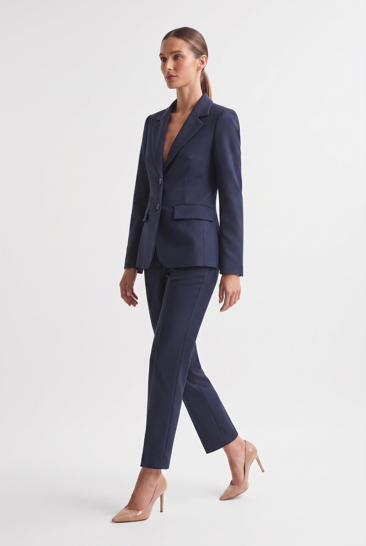 Tailleur Punto Milano Giacca Monopetto e Pantalone a Sigaretta Blu - Caractère