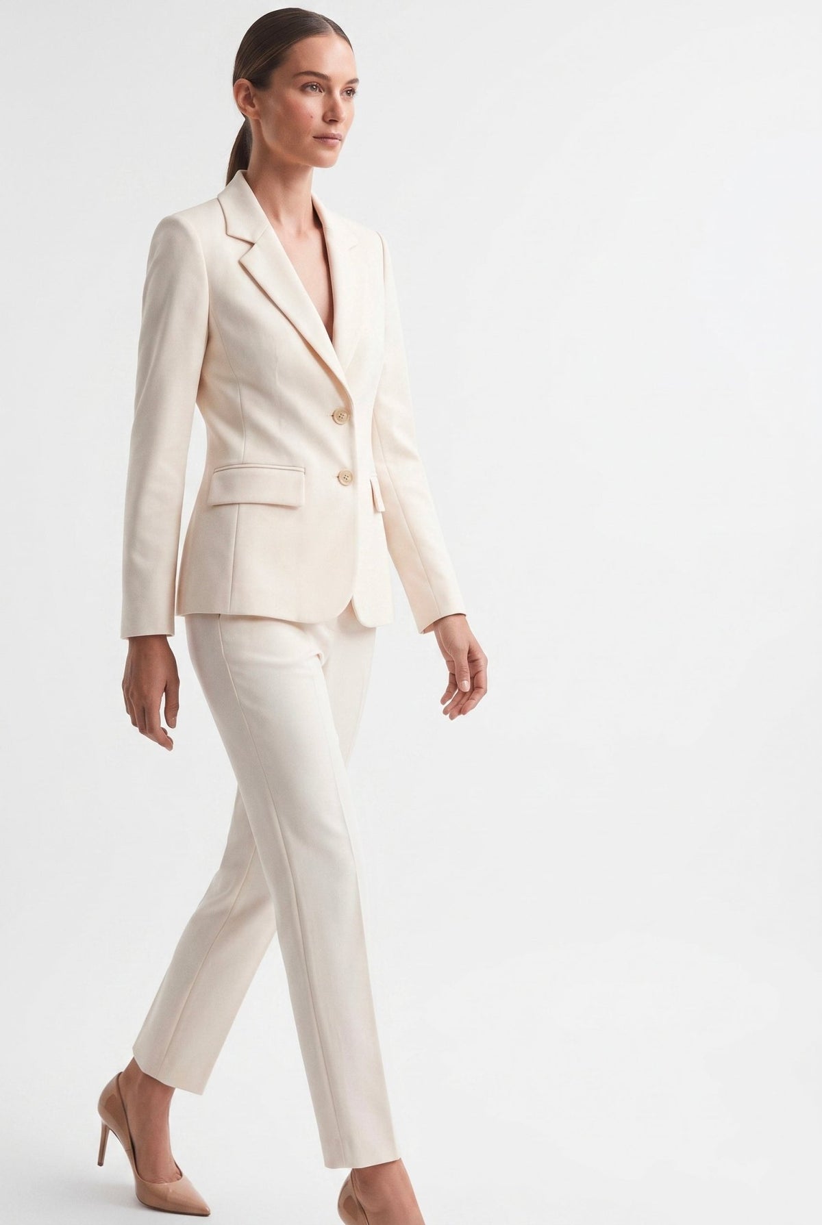 Tailleur Punto Milano Giacca Monopetto e Pantalone a Sigaretta Latte - Caractère