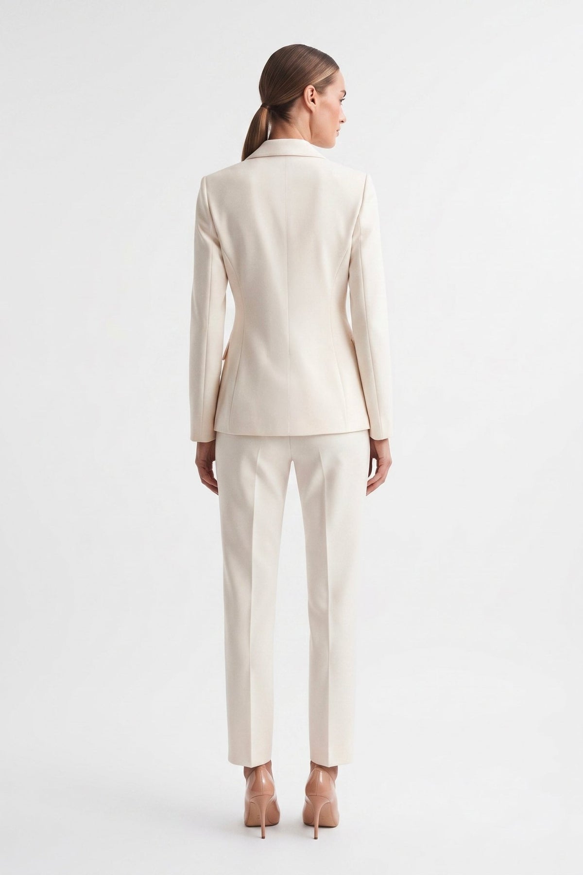 Tailleur Punto Milano Giacca Monopetto e Pantalone a Sigaretta Latte - Caractère
