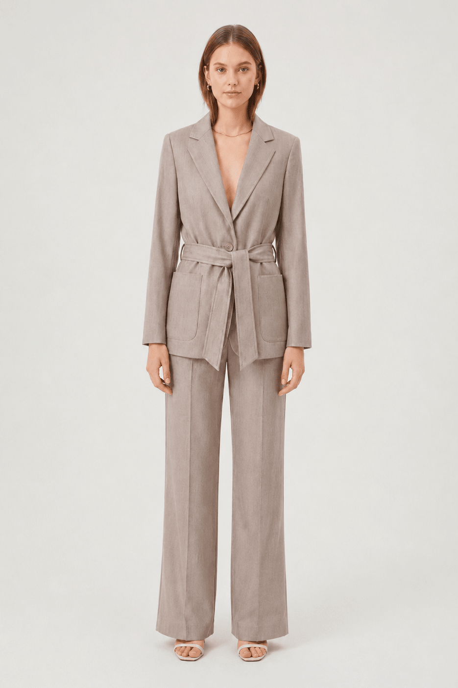 Tailleur Tortora Giacca con Cintura e Pantalone a palazzo - Caractère
