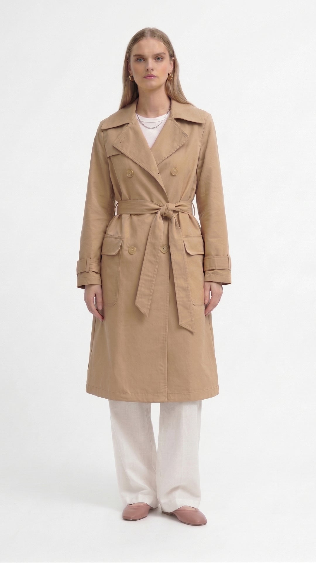Trench Doppiopetto Beige Classico con Cintura - Caractère